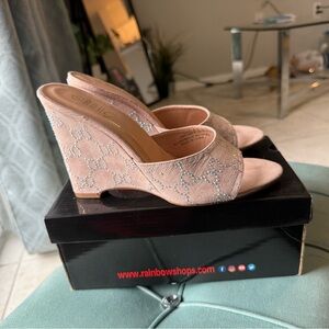 Rouge rhinestone nude Wedge Heels with Peep-Toe Design open back slip on